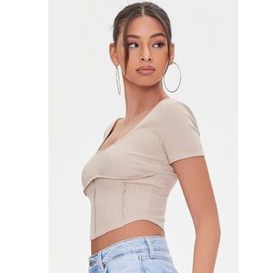 ⬇️F21 Rib Knit Inverted Seam Crop Top in Taupe